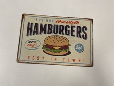 Hamburger Vintage Look Diner Sign Retro Metal Sign Wall Decor
