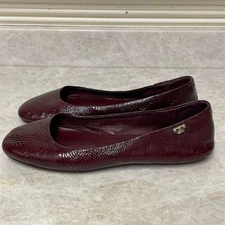Tory Burch Ballet Flats Women 6M Burgundy Leather Textured Logo - FINAL SALE