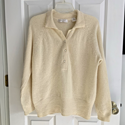 #ad VTG Northern Isles Polo half button Long Sleeve Angora Wool Pearls Sweater *READ $19.16