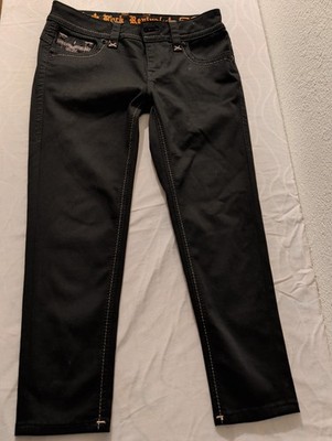 Rock Revival Size 29 Skinny Crop Adele Black  Denim Design Pockets Rhinestone...