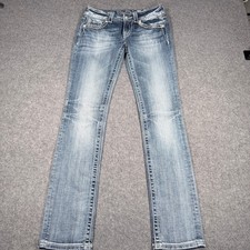 Miss Me Straight Leg Jeans Medium Wash Embellished Pockets Low Rise Size 27