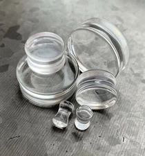 PAIR Clear Flat Glass Double Flare Plugs Gauges Earlets Body Jewelry