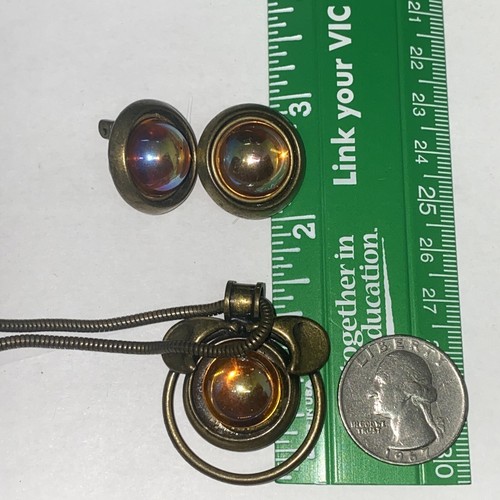 Kien Set Collana Orecchini Cerchio Specchio Vetro Arancione Modernariato 19” - Foto 3 di 6