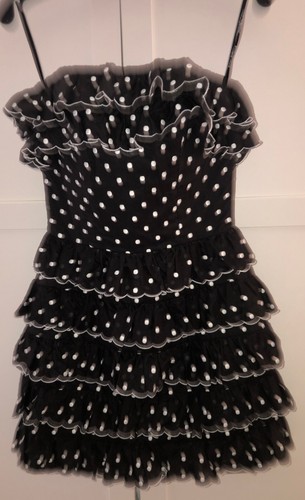 Betsey Johnson Vintage? Black Polka Dot Strapless Tiered Party Dress Size 0 NWT