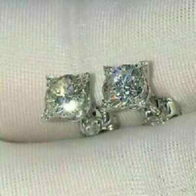 2Ct Lab-Created Diamond Solitaire Stud Earring PushBack 14K White Gold Finish