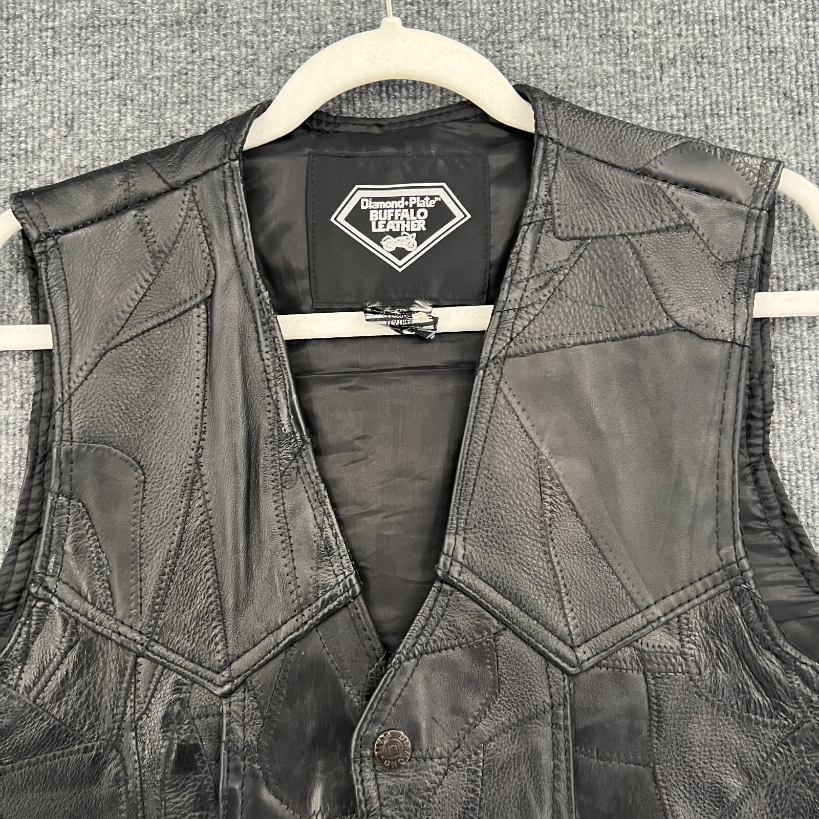 Diamond Plate Patchwork Biker Motorcycle Vest Men… - image 2