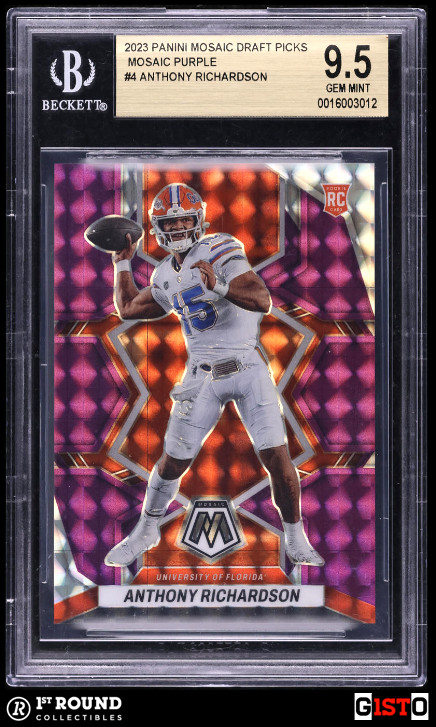 POP 1 Anthony Richardson BGS 9.5 2023 Panini Mosaic Draft Picks Purple Gisto /49