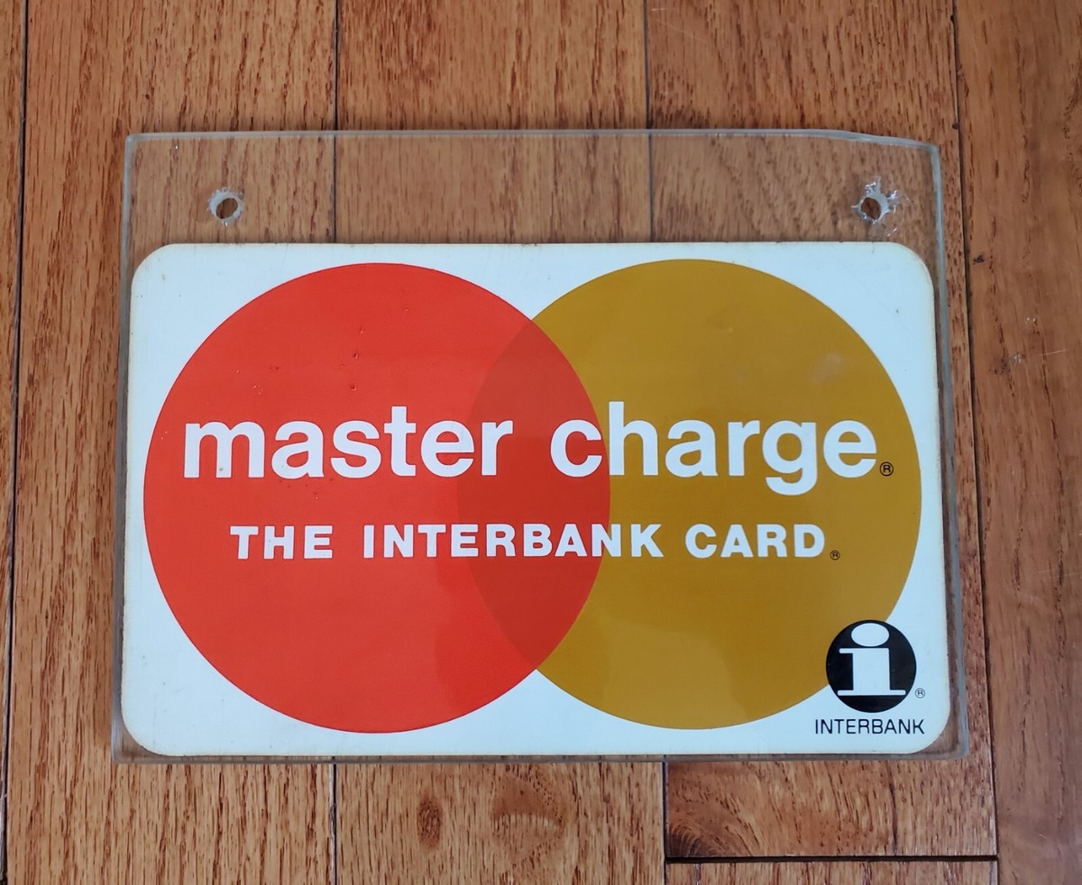 VINTAGE 1970 MASTER CHARGE INTERBANK CREDIT CARD GLASS DECAL SIGN 