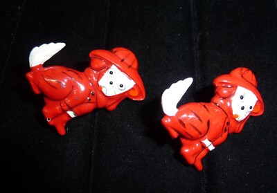 Vintage Scatter Pin Brooch Set of Two Firefighter Dogs