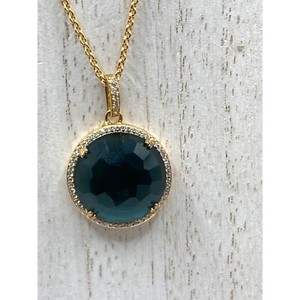 Authentic Seta 925 Silver Gold Plated CZ stones Aqua Blue Stone 16" Necklace Preowned