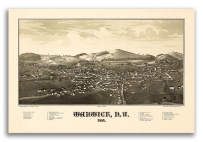 1887 Warwick New York Vintage Old Panoramic NY City Map - 24x36