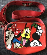 Disney Mickey Minnie Mouse Crossbody Bag Purse Red Zipper Close Adj Strap 6x4in