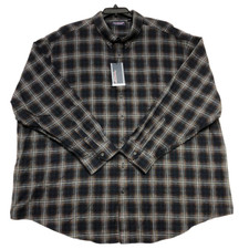 ROUNDTREE  YORKE Men Plaid Portuguese Flannel Shirt Navy Blue Heather 4XB NWT