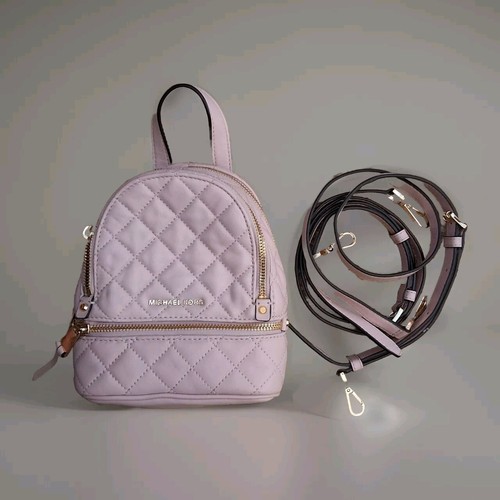 MICHAEL KORS RHEA ZIP XS MESSENSGER BACKPACK QUILT IN BLOSSOM PINK DETACH STRAP