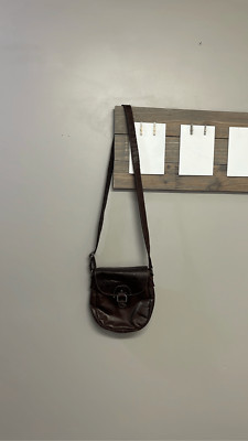 Jack Georges Voyager Crossbody Saddle Bag Purse Brown Genuine Embossed Leather