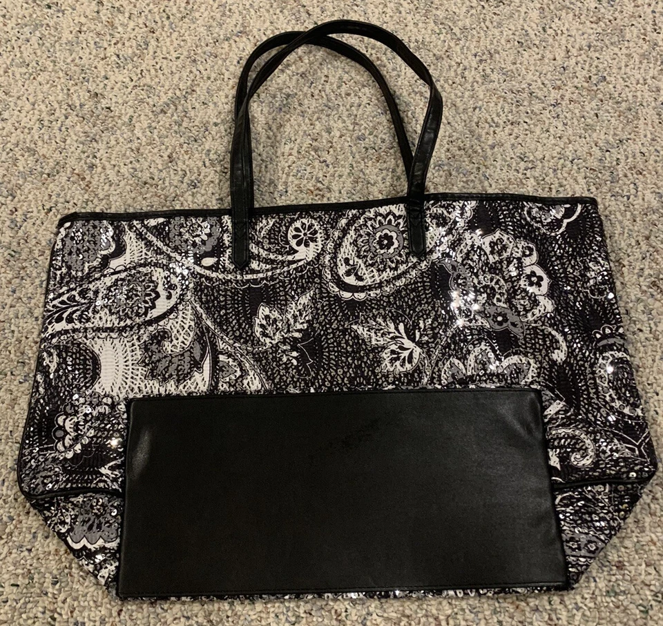 "Bolso de Mano/Bolso de Hombro Vera Bradley Negro/Blanco/Lentejuelas, 21x14x6"" *Algunos Usos con Correa" Foto 3 de 4