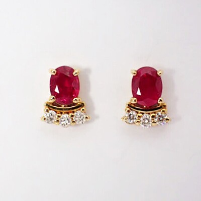 2.20 Ct Oval Cut Lab Created Red Ruby Stud Earrings 14K Yellow Gold Finish