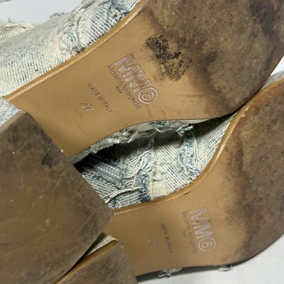 MM6 Maison Margiela Distressed Light Denim Patchwork Ankle Boots