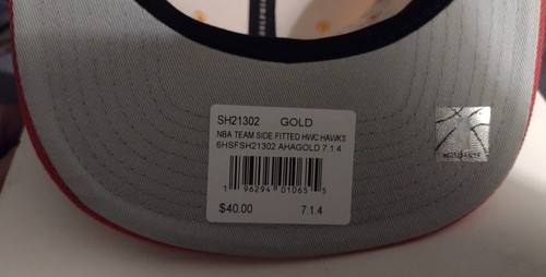 Mitchell and Ness Dynasty Atlanta Hawks Fitted Cap Size 7 1/4 Gold/Red/Wht NWT - Picture 7 of 7