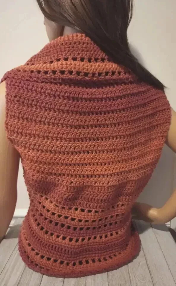 crochet womans handmade boho top vest festival shrug large xl hot sauce - Image 3 of 3