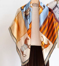 Sallys 100% Mulberry Silk Wrap Shawl fine horse Print Square Scarf 43"new