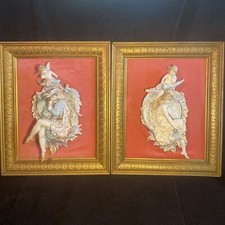 Antique Capodimonte Bisque Porcelain Sculpture, 2 Framed,Wall Hanging 18 x14.5