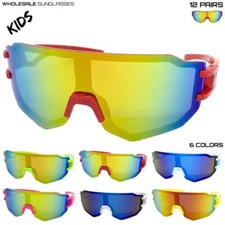 WHOLESALE LOT Kids Boys Sports Retro Wrap Shield Baseball SUN GLASSES 12 Pairs