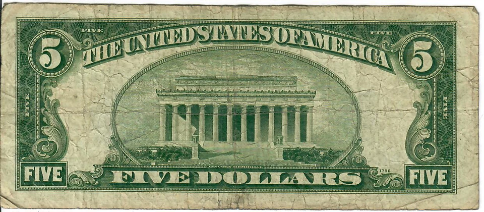 1934D 5$ Silver Certificate - Blue Seal - GNC/JWSy S40461916A - #13586 - Image 2 of 2