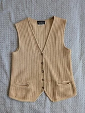 Abraham Straus Sweater Vest Women Small Tan Wool Pockets Button Vintage Brooklyn