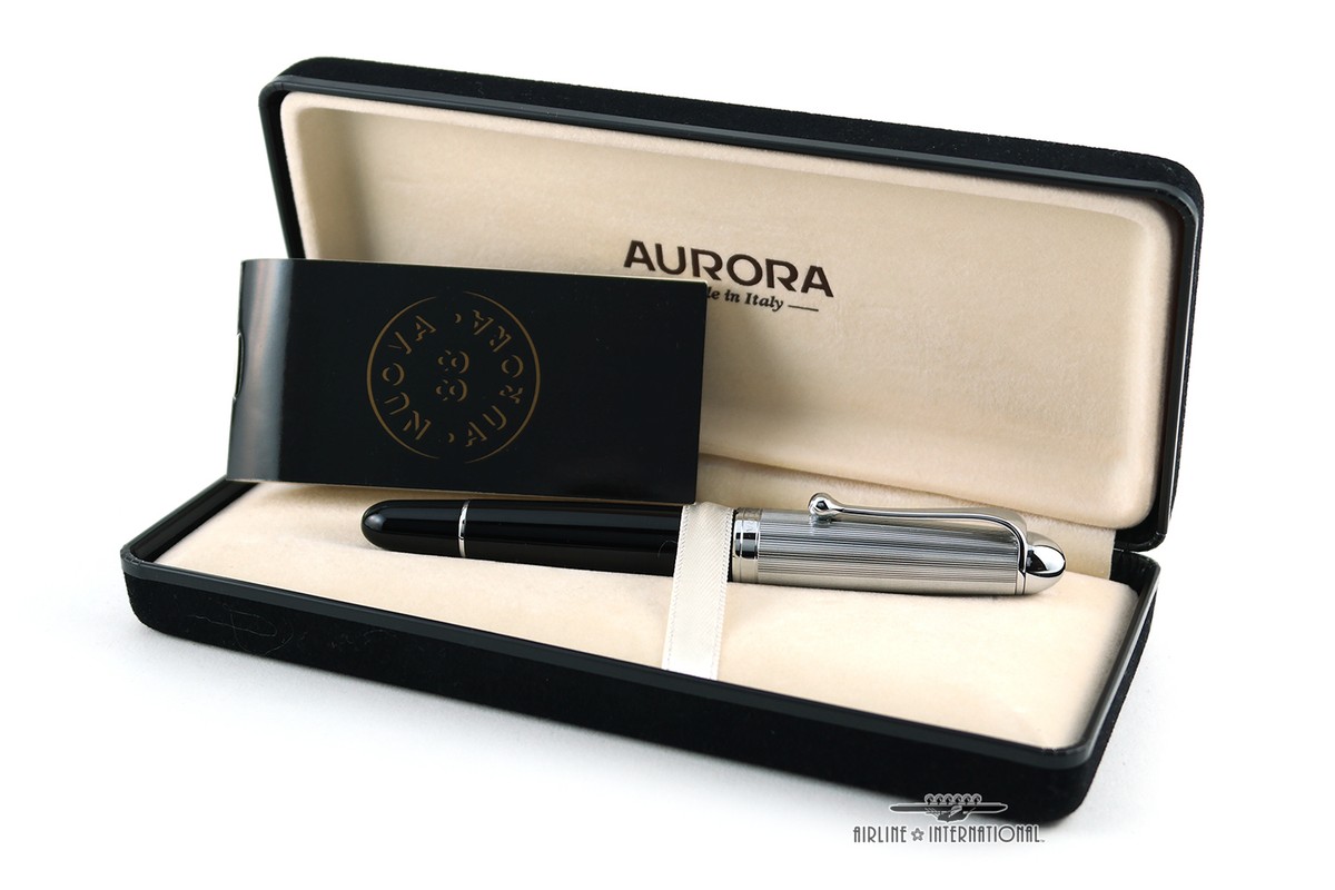Aurora 88 806 Chrome Black Resin Fountain Pen 14k Gold Medium Nib