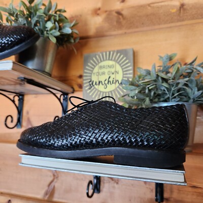 Susan Bennis Warren Edwards Vintage Black Basketweave Leather Oxford Shoes Sz 10 Susan Bennis Warren Edwards Vintage Black Basketweave  main image 4