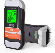 Dr.meter Wood Moisture Meter, 2 in 1 Pin & Pinless Tester, 2 1 