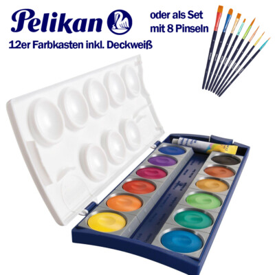 Pelikan Farbkasten K12 als Set inkl. 8 Pinsel oder einzeln | Malkasten