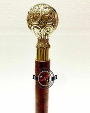 Antique Solid Brass derby Head Handle Vintage Wooden Walking Stick Nautical Cane
