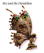 Art Nouveau Style Fairy Nymph Enamel Gold Tone Brooch