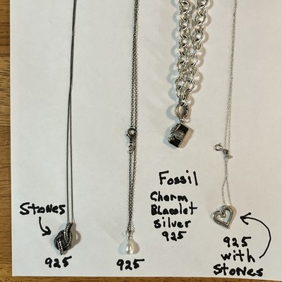 Fossil 925 Sterling Silver Women s Jewelry Mixed Lot 4pc Necklace Pendants