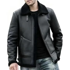 Men's Black Shearling Style Leather RAF Pilot Jacket Real Sheepskin Bomber Coat