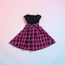 Vestido B Darlin Y2K Negro Rosa Búfalo Cuadros Mini Ajuste Acampanado Cinturón Juniors Talla 3
