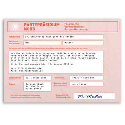 Einladungskarten zum Geburtstag als Strafzettel Auto Polizei Einladung
