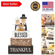 Rustic 4-Piece Thanksgiving Table Decorations with Pilgrim and Grateful Signs