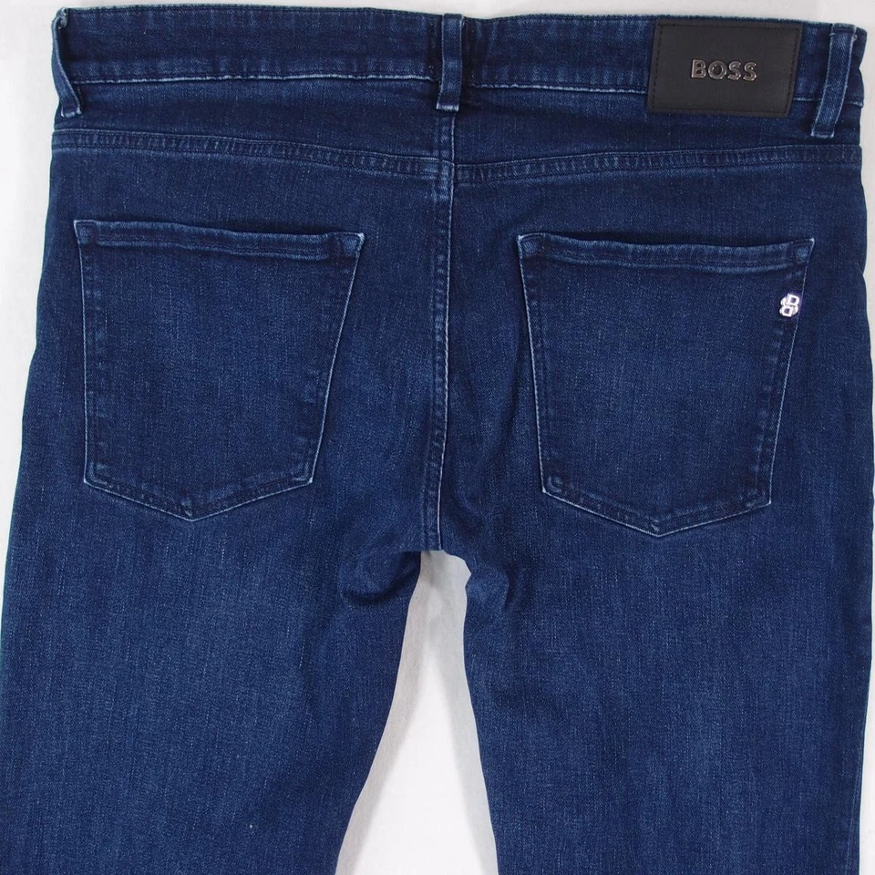 Hombres HUGO BOSS DELAWARE Ajustado Recto Elástico Azul Jeans W36 L32 - Imagen 3 de 4
