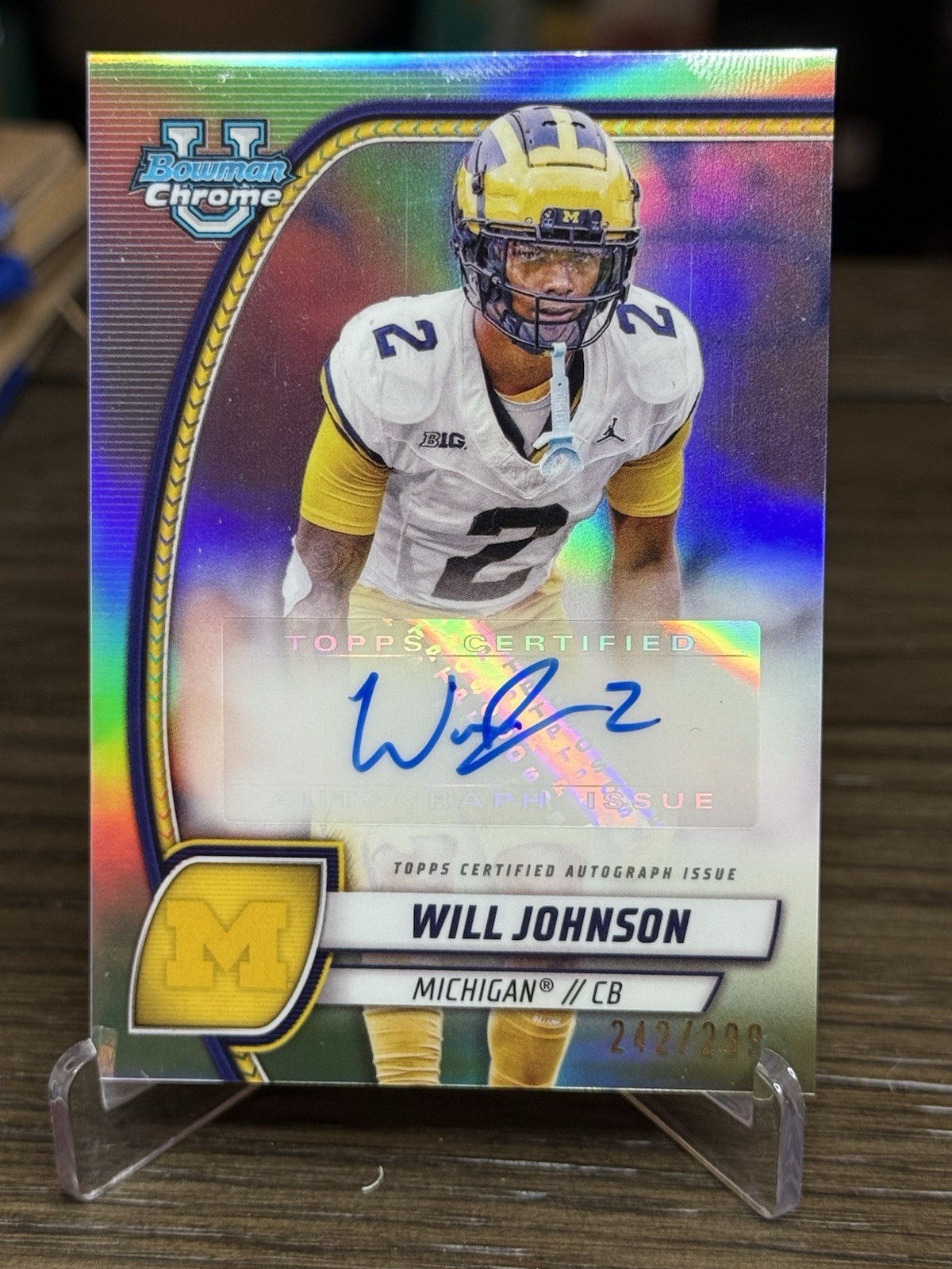 2024 Bowman Chrome U Will Johnson Prospect Auto Refractor #/299 Michigan