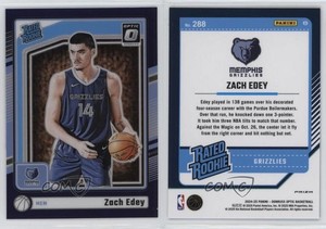 2024-25 Panini Donruss Optic Rated Rookie Purple Prizm Zach Edey #288 Rookie RC
