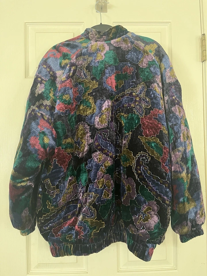 Abrigo Terciopelo Vintage Neiman Marcus Paisley Cuentas Terciopelo Maximalista Lentejuelas Talla M Foto 2 de 4