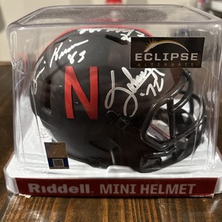 NEBRASKA HUSKERS SIGNED HELMET 3 HEISMAN ROZIER CROUCH JOHNNY RODGERS BLACK JSA