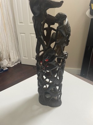 Vintage Tanzanian Makonde Tree Of Life Carved Ebony African Blackwood 