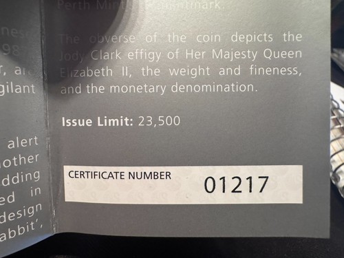 Moneta da 1 dollaro 2023 Perth Australia anno lunare del coniglio dorata dorata 1 oz argento OGP - Foto 10 di 10
