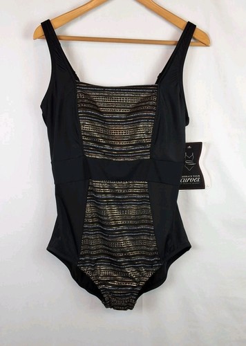 Embrace Your Curves by Miracle Brands Women Rona Black One Piece Swimsuit Sz-1X 