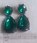 Emerald Green Sparkly Party Earrings Bold Faceted Drop Crystal Pierced — photo 7