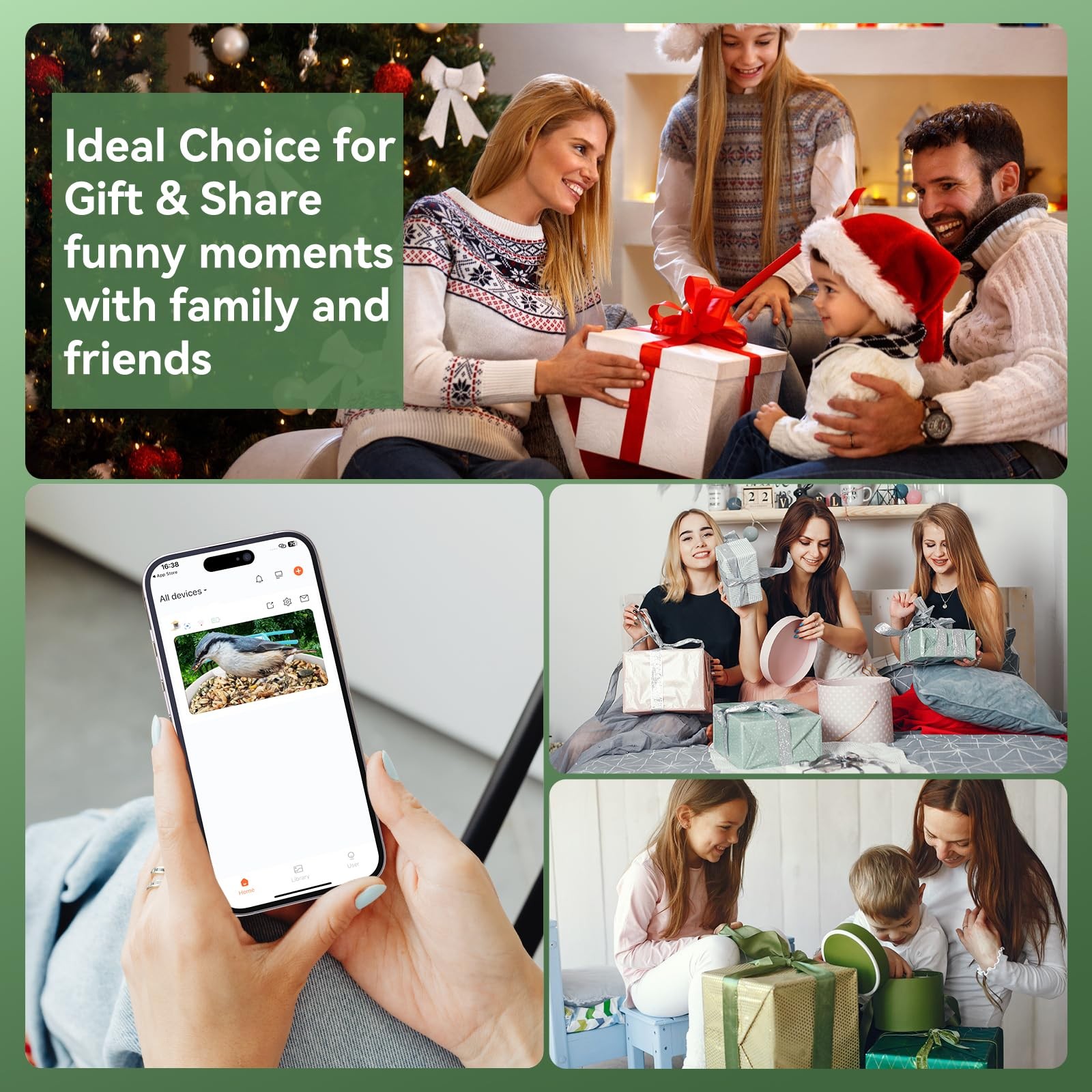 Smart Bird Feeder with Camera, Solar Bird Feeder - 2K HD Live Video Camera AI